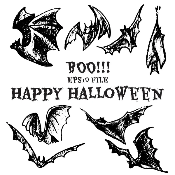 Murciélagos dibujados de Halloween — Vector de stock