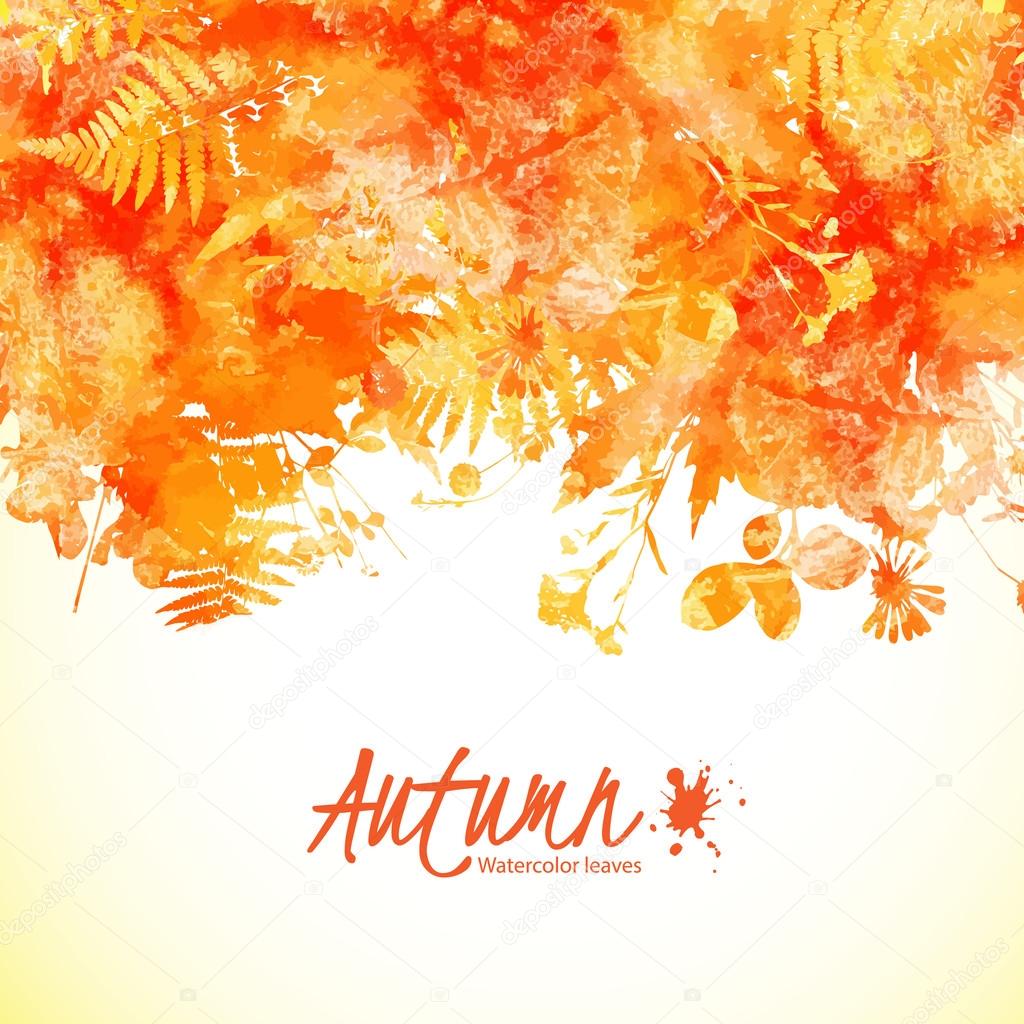 Watercolor painted autumn leaves