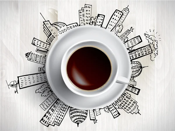 Café et doodles de ville — Image vectorielle