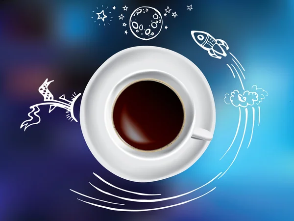 Kaffee und Weltraumkritzeleien — Stockvektor