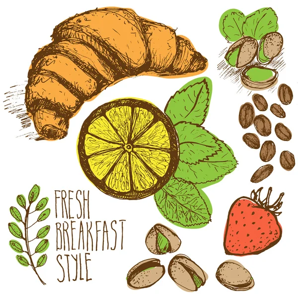 Breakfast sketched set — Stock Vector