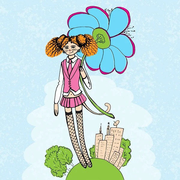 Junges Mädchen mit Blume — Stockvektor