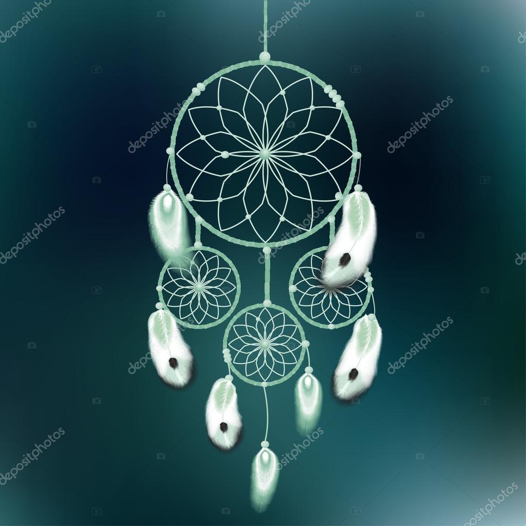 Aztec dreamcatcher with feathers on black background vector illustration