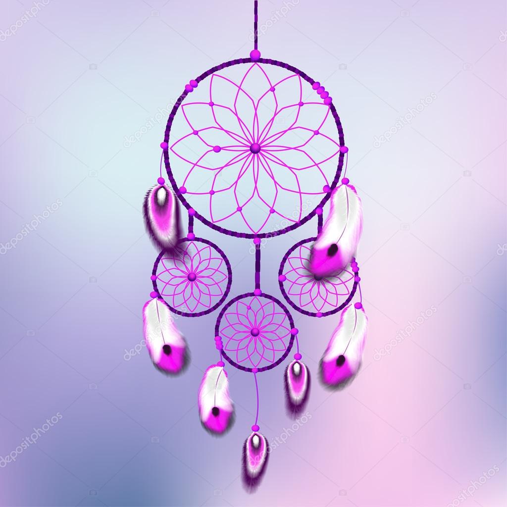 Aztec dreamcatcher with feathers on violet background vector illustration
