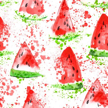 Watermelon vector seamless watercolor pattern clipart