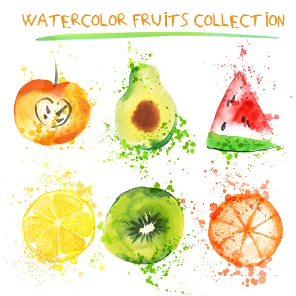 Ensemble de fruits aquarelle — Image vectorielle