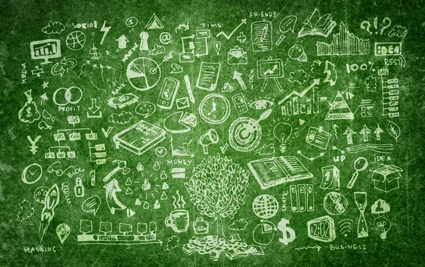 Business doodles on dark green background — Stock Photo, Image