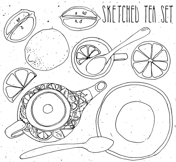 Conjunto de chá vetor de esboço desenhado à mão —  Vetores de Stock