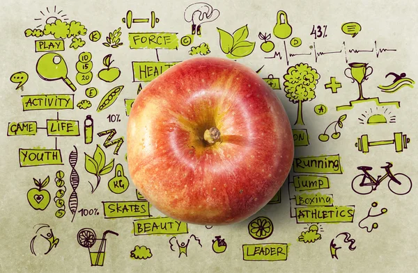 Concept with apple and doodles — Stock Photo, Image