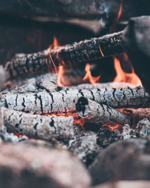  Ateş çukuru odunlarında ve közlerde ateş açın.