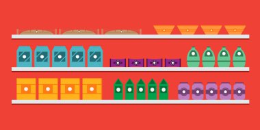 Bir Pastane, kafe ya da restoranı mal ile raflar 