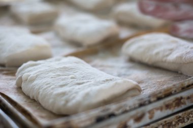 Close up of uncooked Ciabatta bread Rolls 