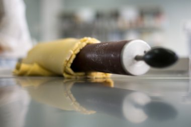 Freshly Rolled Pie Crust on Roller