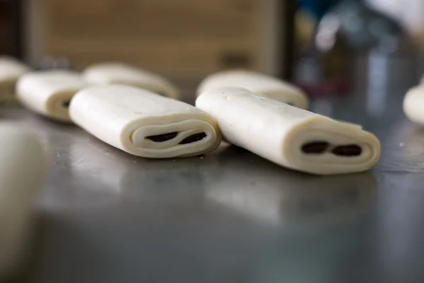 Rolled Uncooked Chocolate Pastry — Stock Photo, Image