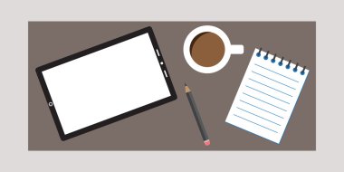 Research Designer Kit with Tablet Coffee and Notebok clipart