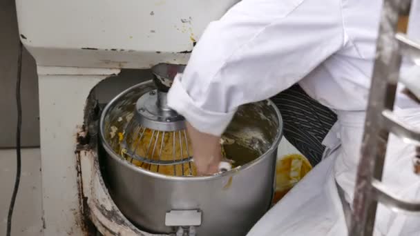 Baker miscelazione crema di pesche in macchina di miscelazione — Video Stock