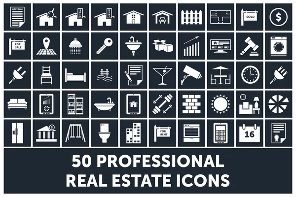 Ícones imobiliários 50 Designs profissionais — Vetor de Stock