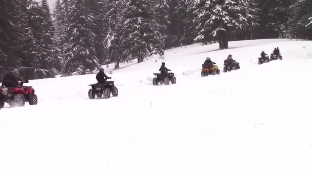 Квадроциклы на снежной дорожке — стоковое видео