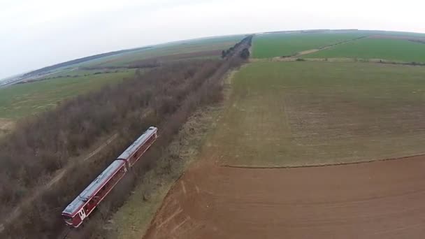 Passagier trein luchtfoto volgen — Stockvideo