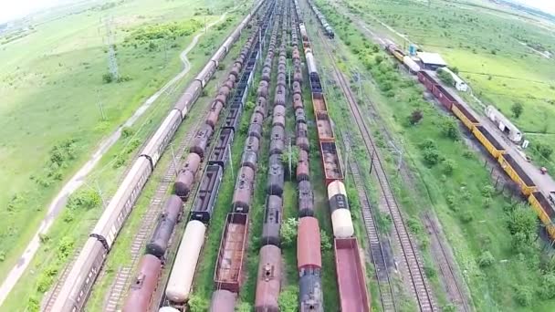Freight train cars aerial — Stock Video