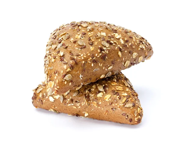 Dark buns with sunflower seeds, sesame and flax. White background — Stock Photo, Image