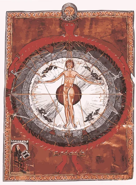 Homem Universal Hildegard Von Bingen Ilustração Iluminação Livro Liber Divinorum — Fotografia de Stock