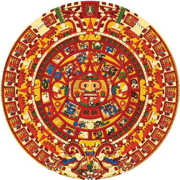 Ilustración Del Calendario Piedra Solar Azteca Escultura Post Clásica Mexica —  Fotos de Stock