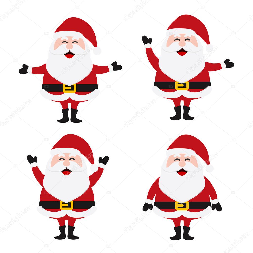 Santa Clauses set for christmas,Collection of Christmas Santa Claus. Merry christmas, vector winter background. Set of cute cartoon Santa Claus and Christmas deer.vector illustration and icon