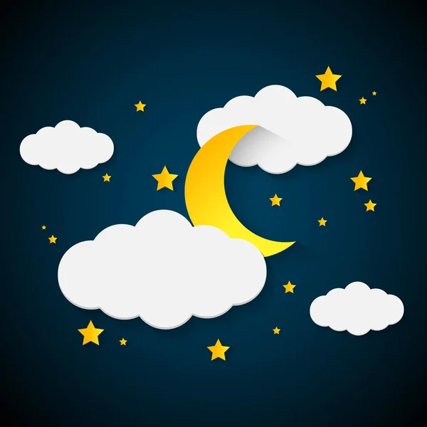 Gece Gökyüzü Bulutlarla Aylarla Sarı Yıldızlarla Doludur Simge Vektörü — Stok Vektör