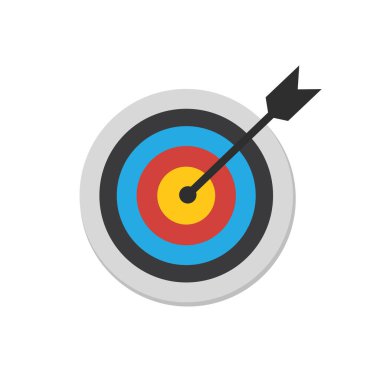 Ok hedef düğmesine basar. Hedeflere, başarıya, başarılı yatırıma, başarılı iş stratejisine, hedeflenmiş yatırım stratejilerine, ikon çizimlerine ve vektörlere odaklanır.