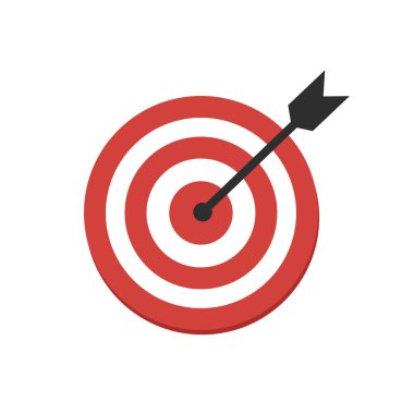 Ok hedef düğmesine basar. Hedeflere, başarıya, başarılı yatırıma, başarılı iş stratejisine, hedeflenmiş yatırım stratejilerine, ikon çizimlerine ve vektörlere odaklanır.