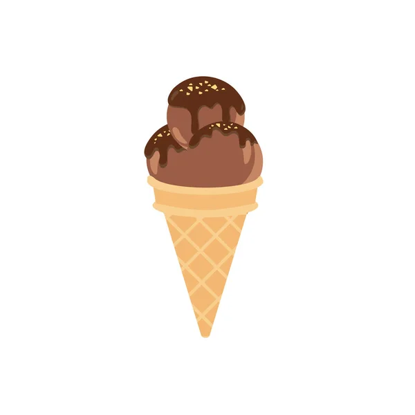 Karikatür Dondurmalı Waffle Külahı Içinde Dondurma Kepçeleri Çeşitli Tatlar Çikolata — Stok Vektör