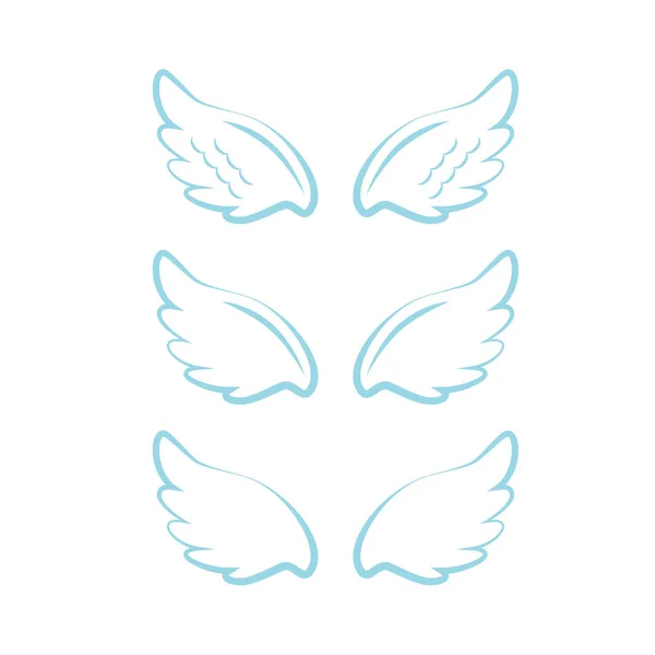 飛行天使の翼金のニンバスと 翼とニンバス 天使翼のある栄光ハローかわいい漫画イラストベクトルセット — ストックベクタ