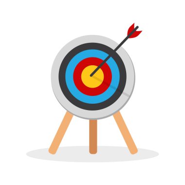 Ok hedef düğmesine basar. Hedeflere, başarıya, başarılı yatırıma, başarılı iş stratejisine, hedeflenmiş yatırım stratejilerine, ikon çizimlerine ve vektörlere odaklanır.