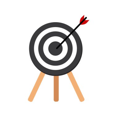 Ok hedef düğmesine basar. Hedeflere, başarıya, başarılı yatırıma, başarılı iş stratejisine, hedeflenmiş yatırım stratejilerine, ikon çizimlerine ve vektörlere odaklanır.