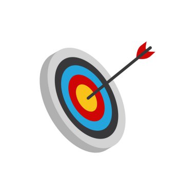 Ok hedef düğmesine basar. Hedeflere, başarıya, başarılı yatırıma, başarılı iş stratejisine, hedeflenmiş yatırım stratejilerine, ikon çizimlerine ve vektörlere odaklanır.