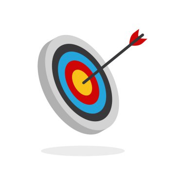 Ok hedef düğmesine basar. Hedeflere, başarıya, başarılı yatırıma, başarılı iş stratejisine, hedeflenmiş yatırım stratejilerine, ikon çizimlerine ve vektörlere odaklanır.