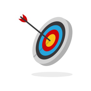 Ok hedef düğmesine basar. Hedeflere, başarıya, başarılı yatırıma, başarılı iş stratejisine, hedeflenmiş yatırım stratejilerine, ikon çizimlerine ve vektörlere odaklanır.