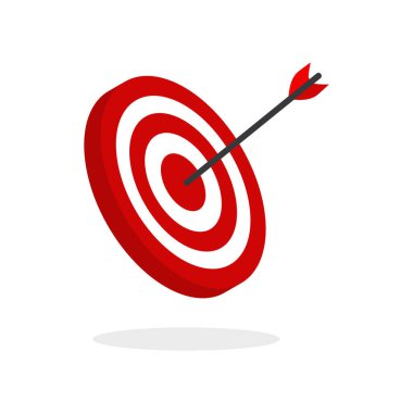 Ok hedef düğmesine basar. Hedeflere, başarıya, başarılı yatırıma, başarılı iş stratejisine, hedeflenmiş yatırım stratejilerine, ikon çizimlerine ve vektörlere odaklanır.