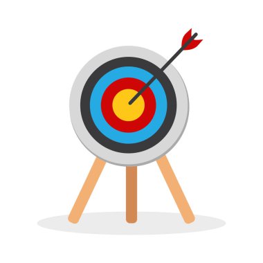 Ok hedef düğmesine basar. Hedeflere, başarıya, başarılı yatırıma, başarılı iş stratejisine, hedeflenmiş yatırım stratejilerine, ikon çizimlerine ve vektörlere odaklanır.