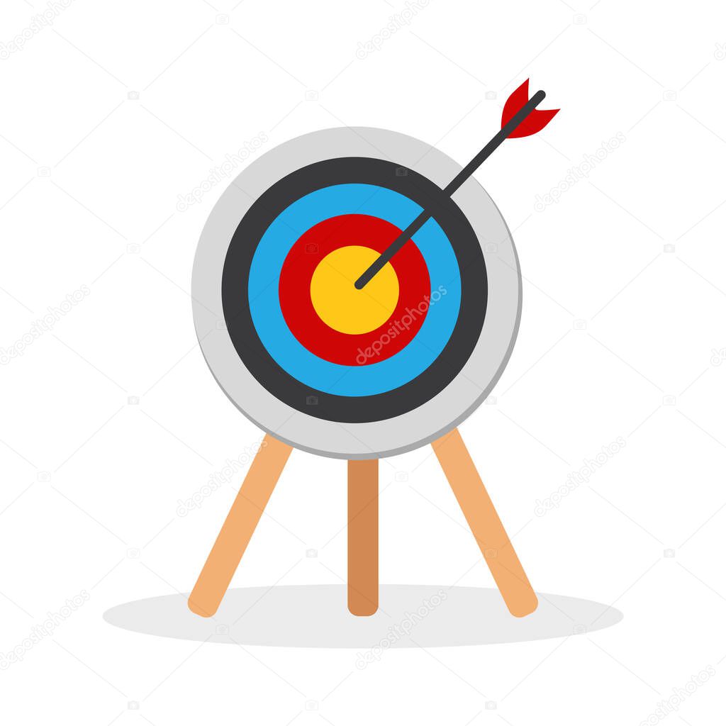 The arrow presses the target button., Focusing on goals, success, successful investment, successful business strategy, targeted investment strategies, icon illustrations and vector