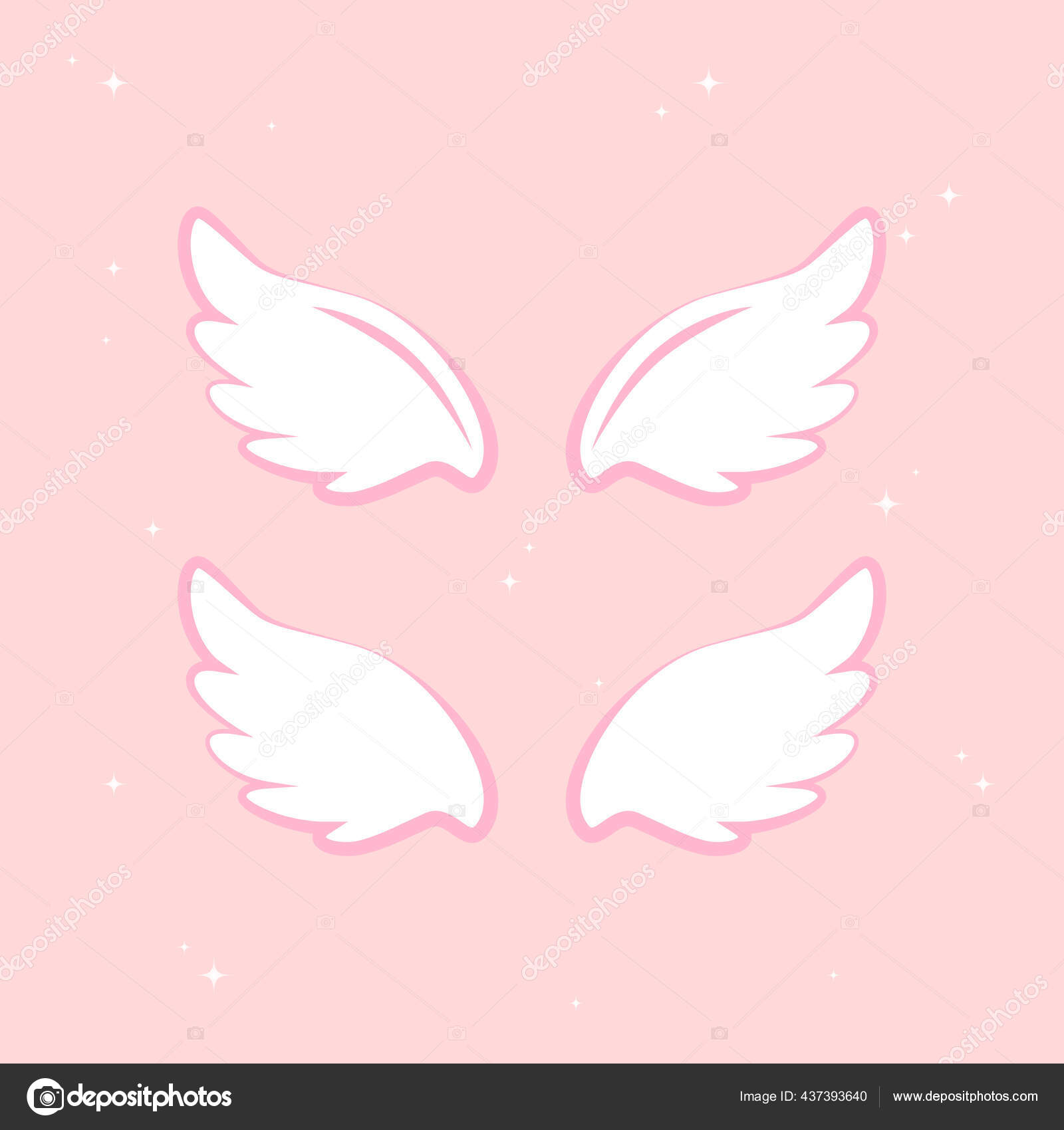 飛行天使の翼金のニンバスと 翼とニンバス 天使翼のある栄光ハローかわいい漫画イラストベクトルセット ストックベクター C Thipftisland