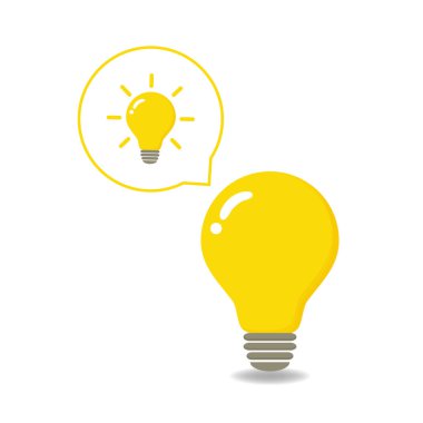 Ampul fikirlerle, yaratıcı düşüncelerle, çözümleme için analitik düşüncelerle doludur. Ampul simgesi vektörü. Fikirler gösterimi.