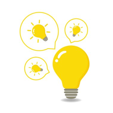 Ampul fikirlerle, yaratıcı düşüncelerle, çözümleme için analitik düşüncelerle doludur. Ampul simgesi vektörü. Fikirler gösterimi.