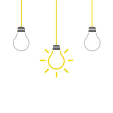 Ampul fikirlerle, yaratıcı düşüncelerle, çözümleme için analitik düşüncelerle doludur. Ampul simgesi vektörü. Fikirler gösterimi.