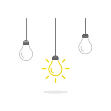 Ampul fikirlerle, yaratıcı düşüncelerle, çözümleme için analitik düşüncelerle doludur. Ampul simgesi vektörü. Fikirler gösterimi.