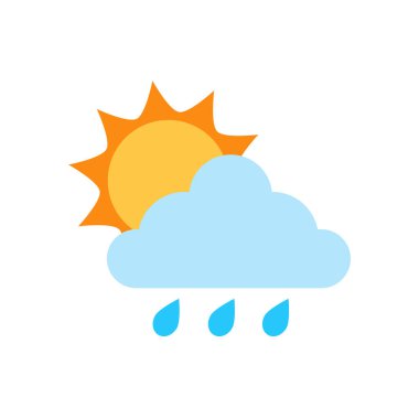 Hava tahmini simgeleri arasında yağmur mevsimi, yağmur fırtınası, gök gürültüsü, şimşek, kış, kar, soğuk hava, yaz, yükselen güneş, açık hava, sıcak hava, bahar, gece, ay, yıldızlar yer alıyor. Vektör illüstrasyonu