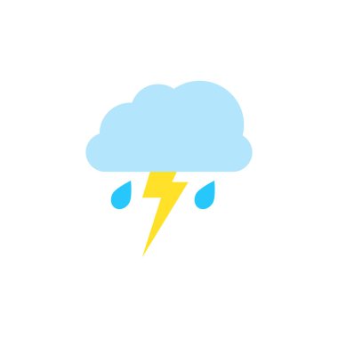 Hava tahmini simgeleri arasında yağmur mevsimi, yağmur fırtınası, gök gürültüsü, şimşek, kış, kar, soğuk hava, yaz, yükselen güneş, açık hava, sıcak hava, bahar, gece, ay, yıldızlar yer alıyor. Vektör illüstrasyonu