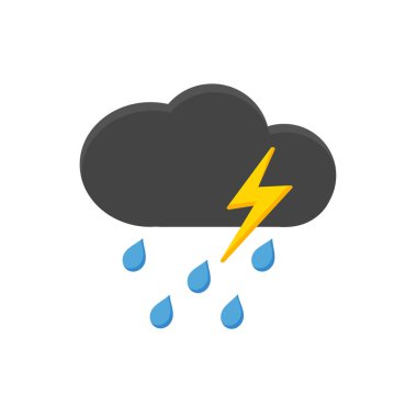 Yağmurlu ikonlar, gökyüzü karikatür bulutları ve yıldırımlarla dolu.