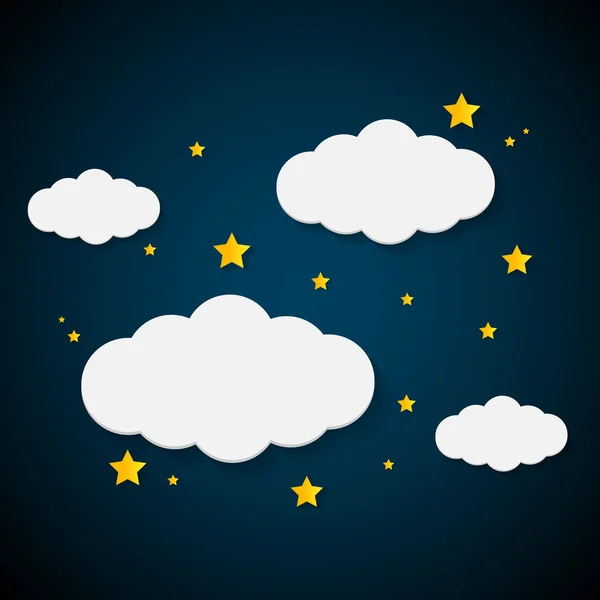 Ciel Nocturne Est Plein Nuages Lunes Étoiles Jaunes Icon Vector — Image vectorielle